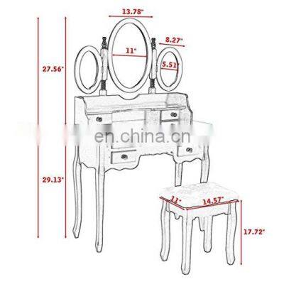 Factory Folding Mirror Vanity Set Makeup Table Dresser photo-5