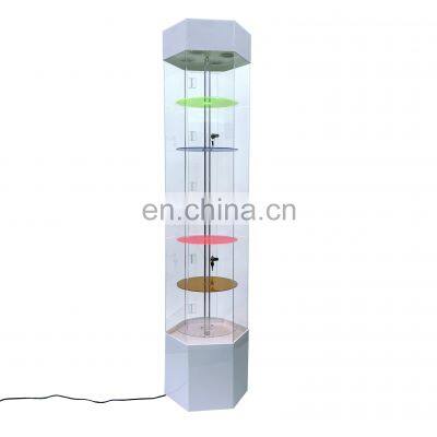 6 Tier Clear Craylic Rotating Display Rack For Phone Jewelrywith Led Lights Lock Hexagon Display Case