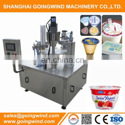 Automatic yogurt rotary cup filling sealing machine auto yoghurt drinks plastic cups packing machinery cheap price for sale