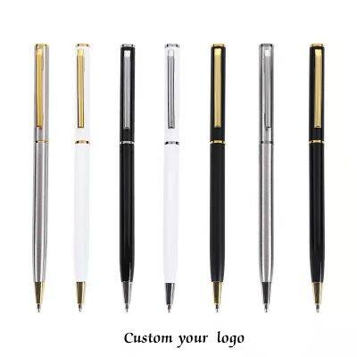 Slim Hotel Custom Pens Skinny Metal Twist Action Ballpoint Pen With Silver Accents Logo By Blue Rose Promotion photo-2