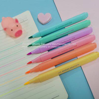 Factory Price 6 Color Pastel Color Fluorescent Soft Fiber Tip Highlighter Triangle Shape Barrel Marker Watercolor Pen photo-3