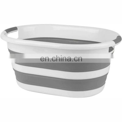 High Quality 26L Foldable Portable Oval Washing Bathtub Storage Box Bathroom Plastic Collapsible Silicone Folding Laundry Basket