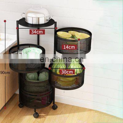 Custom 3/4/5 Layer New Design Round Movable Rotating Kitchen Basket Trolley Rack Kitchen Organizer And Storage