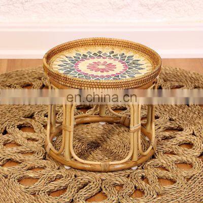 Side Table Small Rattan coffee table with Mother Of Pearl furniture indoor High Quality Vietnam Manufacturer Cheap Wholesale