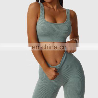Seamless Wholesale Ribbed Wide Straps Fitness Yoga Bras Workout High Impact Sports Tops photo-3