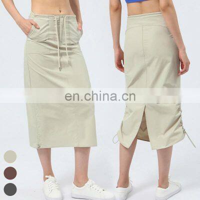 Custom Logo Women Workout Clothing Split A-line Lift Hip Casual Half-body Cargo Dress Gym Fitness Wear Yoga Skirt Sports Dress photo-4