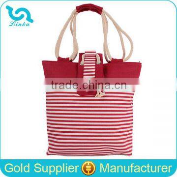 Navy Stripe Pattern Canvas Rope Handle Beach Bag Sailor Beach Bag