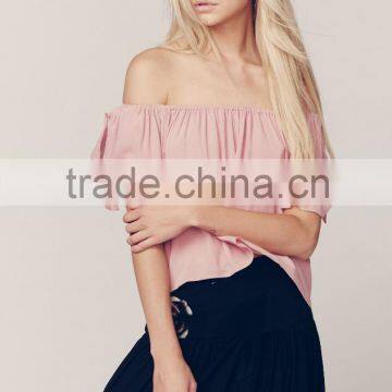 Ladies Lightweight 100% Rayon Off Shoulder Pink Tops photo-2