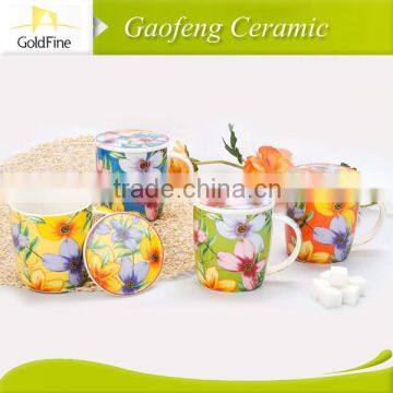 2014 Fruit decal design white porcelain ceramic mug wholesale