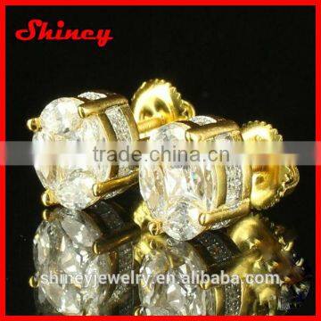 18k gold centre big zirconia micro pave gold accent diamond gold earrings