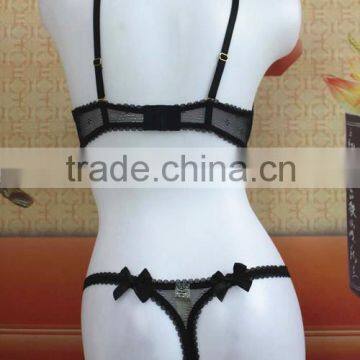 2016 Sexy Tranparent Printing Mesh Padded Cup Bra Panty Sets for Women photo-3