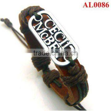 Words Design alloy bracelet,new unique style bracelet,gift with genuine leather AL0086