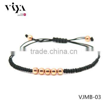 18kt Rose Gold Plated Beads Macrame Bracelet with black nylon rope