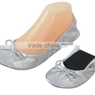 sexy flats shoes gold foldable ballet silver gold red roll up party shoes and matching bags                        
                                                Quality Choice