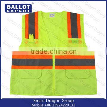 Mesh polyester fluorescent fabrics reflective safety straps vest jacket factory in China