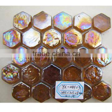 Hot quality hexagon brown coloured glaze mosaic tiles