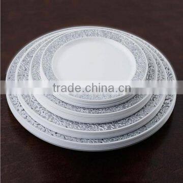 White with Silver Trimmed 10.25" Round Disposable Plate