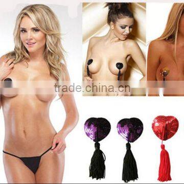 Sexy Lady Fashion Yellow Glitter Powder Nipple Stickers Heart Shape
