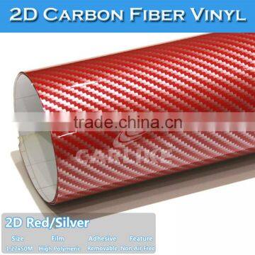 CARLIKE Red/Silver Car Decoration 2D Carbon Fiber Vinyl Wrap Film