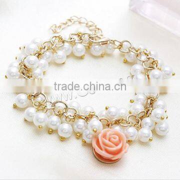 2016 glass pearl baed bracelet zinc alloy bracelet for girls