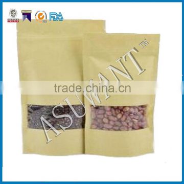 square window sos paper zip lock bag for food/stand up food packaging paper bags with window