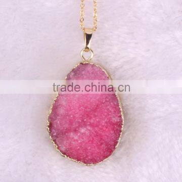 Golden Electroformed Edge Dyed Colors Natural Drusy Druzy Agate Pendant Bead Freeform Druzy--OEM Welcome                        
                                                Quality Choice