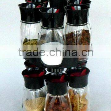 TW971 glass spice jar spice shaker 12pcs set with plastic lid and stand