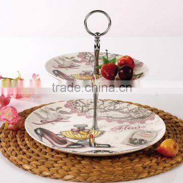 Factory wholesale 2 tier 3tier ceramic cake stand christmas tableware