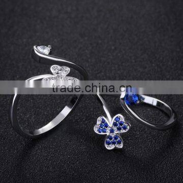 Flower Shape Open Women Ring Blue Gemstone Setting Latest Gold Plated Finger Ring Designs