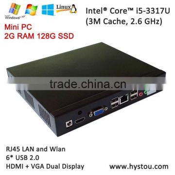 Best Cheap Thin Client Intel Core i5 3317u Mini Desktop PC x86 2GB RAM 128G SSD HD4400 With 6*USB HTPC Case UHD 4K Win8/Linux