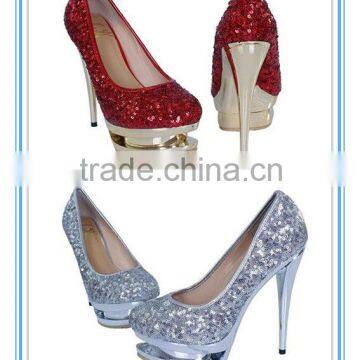 Gorgeous Hot Sale High Heel Platform Woman Shoe Silver/Red Sequins Wedding Shoes(WS-5004)