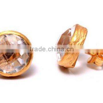 The Gopali Jewellers Wholesale Gold Vermeil Crystal Quartz Gemstone Stud Earring