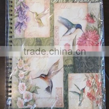 Black iron wiro notebook with bird and flower