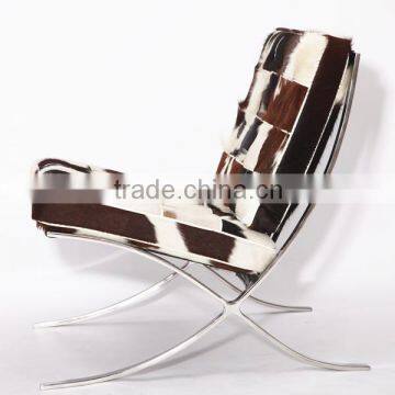 Natural pony leather Barcelona chair in cowhide leather