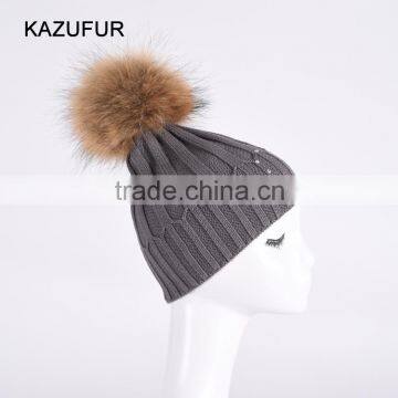 100% Cotton Customized Unisex Knitted Hats Winter Beanie Hat With Fur Ball KZ160087 Supplier's Choice photo-3
