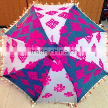 Decorative Indian Embroidered Cotton Umbrella Summer Sun Protection Parasol New