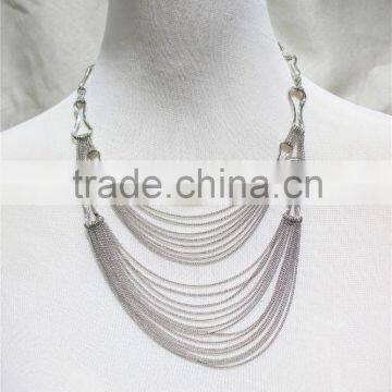 Fashion Silver Multi Row Chain Pendant Necklace Bone Metal Double Layered necklace 2016 Fashion Style Wholesale