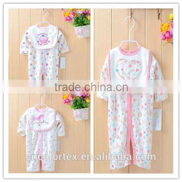 China wholesale long sleeve girls romper 2pcs set overall + bib cotton baby wear