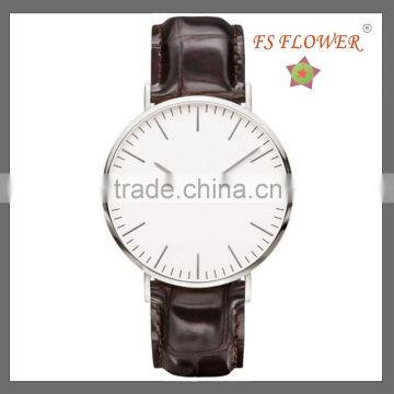 FS FLOWER - Big Dial Fashion Stainless Steel Waterproof Leather Slim Watch