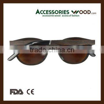 Faux Wood Sunglasses and Wood Mixed Acetate Arms Round Classical Wood Sunglasses