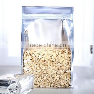 Oatmeal stand up foil front clear zipper packaging bag