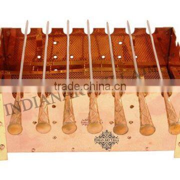 IndianArtVilla Handmade Copper Barbecue With Stickes for use Paneer Tikka, Grill Chicken, Chicken Tikka Restaurant Hotel Home