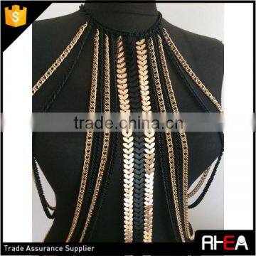 Hot Selling American Body Chain,Bib Black and Gold Chain Design Body Chain photo-5