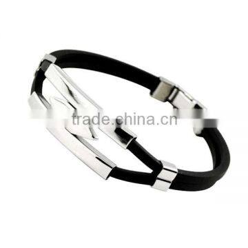 SRB3147 Best Wholesale Website Black Steel Time Leather Bracelet with Open Box Clasp 316L Stainless Steel Leather Bracelet