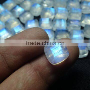 Cushion Cut Blue Flashy Rainbow Moonstone Faceted 10x10 mm With Nice Blue Flashy photo-2
