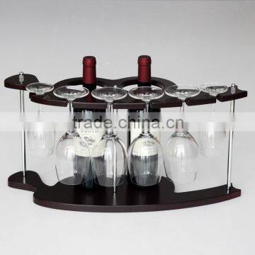 Mulit Fashion Style Table Top Soild Wood Wine Rack Holder With Cup Holder