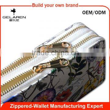 2016 Trend Flower Fashion Design Lady Wallet Double Zip Wallet