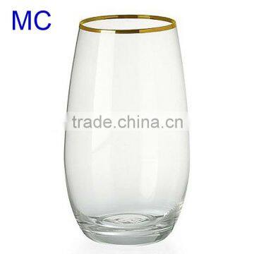 Hand blown clear water glass with gold rim