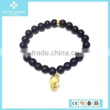 2015 Black Fashion Beads Bracelet with Skull Pendant