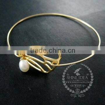65mm Diameter One End Open 14K Light Gold,silver Butterfly Wing Fresh Water Pearl Charm Wiring Fashion Bangle Bracelet 6490056 photo-5